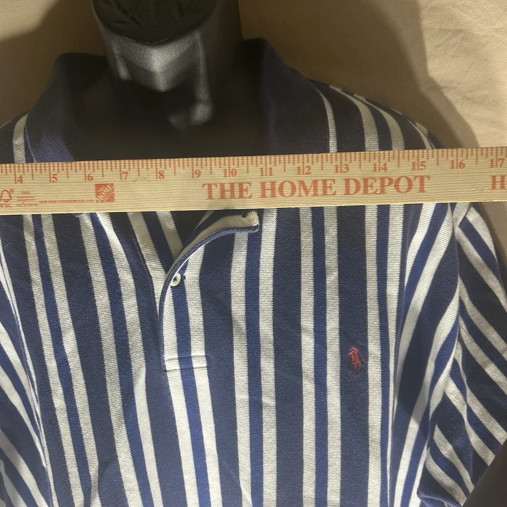 Vintage Polo Ralph Lauren Mens 3XB Navy Blue White Striped Shirt Red Logo